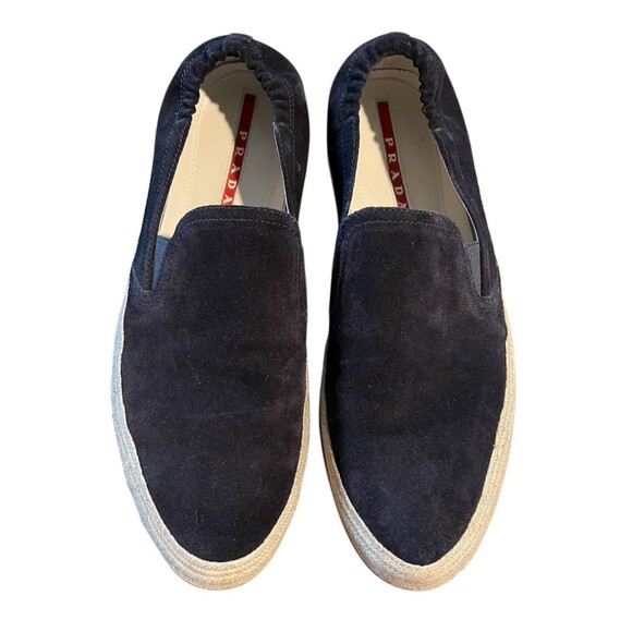 PRADA Suede Contemporary Boat Shoe  Men's 9.5  Slip-on Loafer Sneaker  Dark Navy - Picture 1 of 13